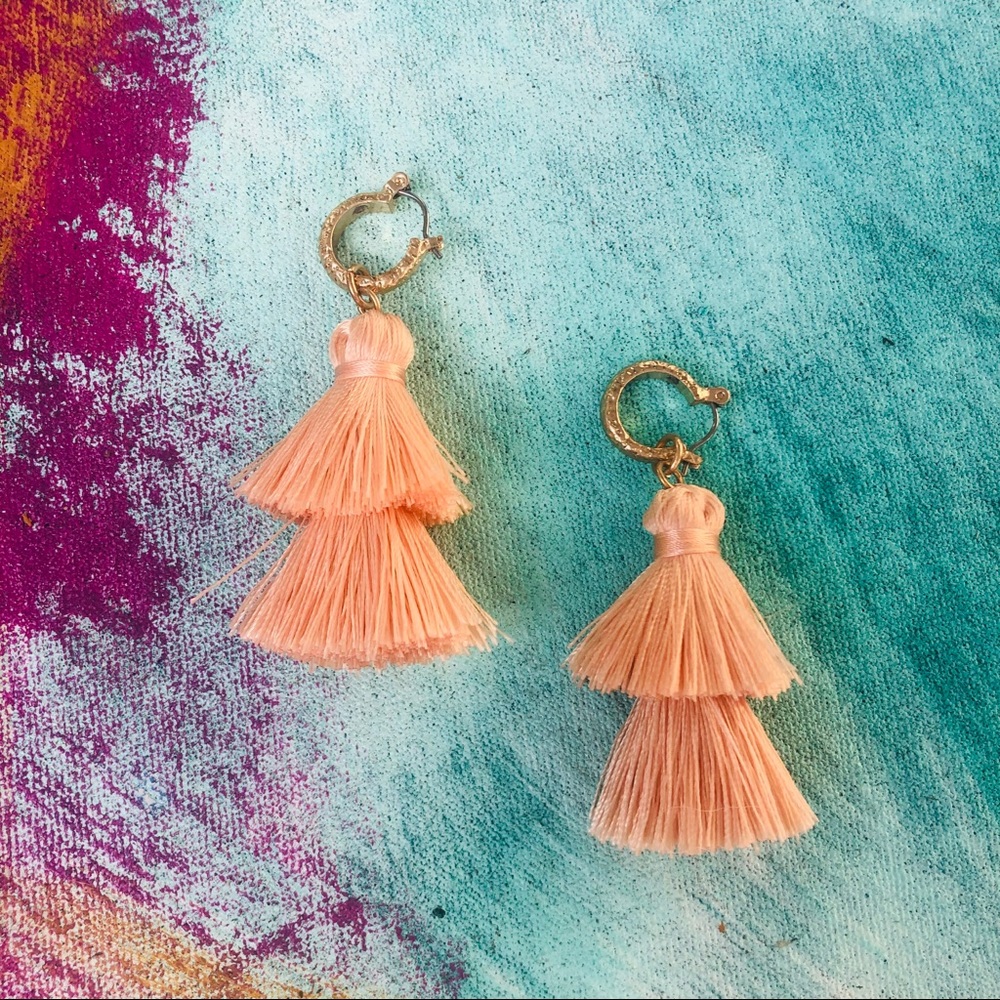 Anthro Peach Tassel Statement Earrings